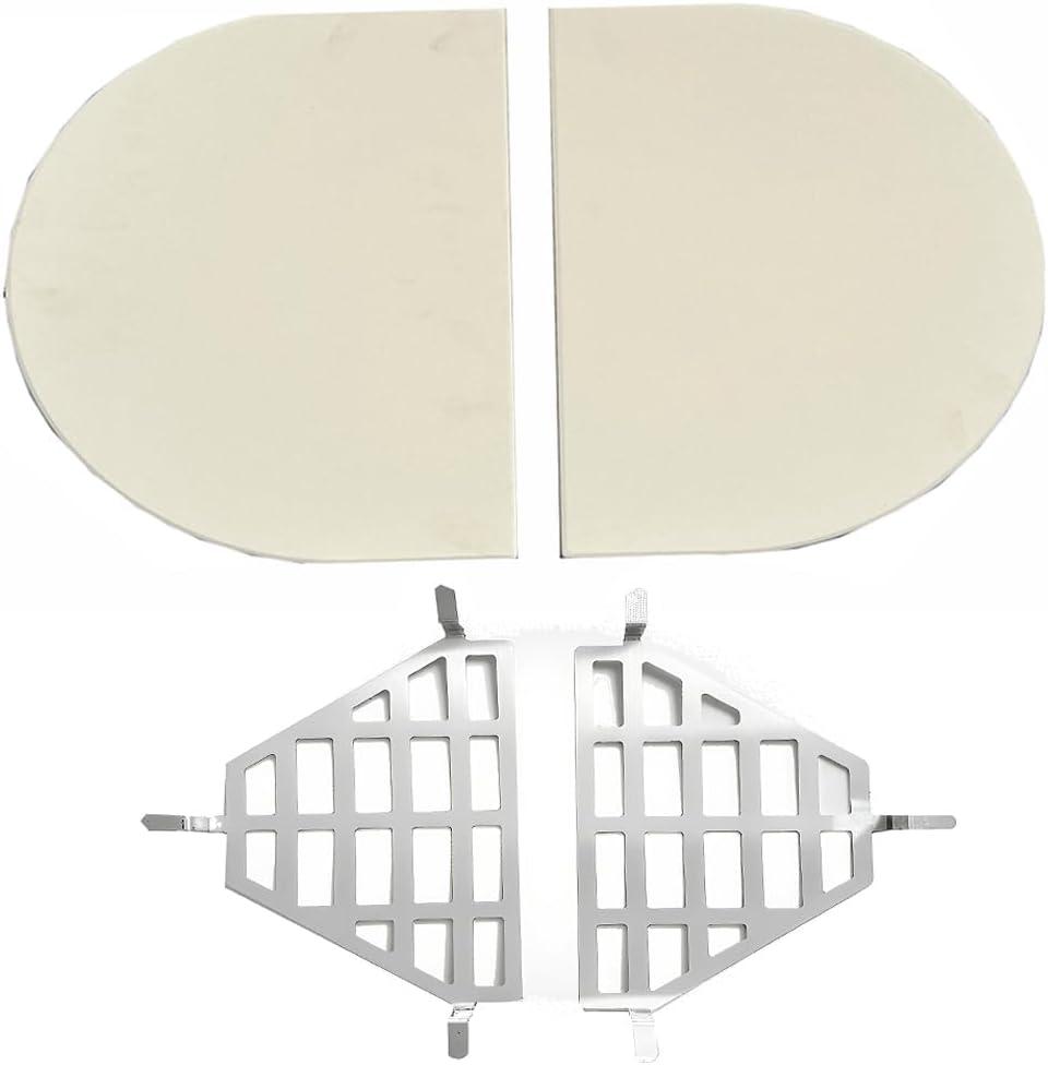 SCPR324 (2-Pack) Ceramic Primo Grill Accessories for Primo Oval XL Grill Parts G420 G400 Heat Reflector Plates Deflector Drip Pan Rack Pizza Stone Holder Kamado XL Oval Grill Accessories