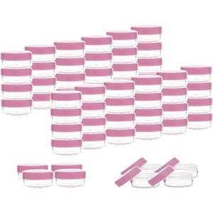 ZEJIA 3 Gram Sample Containers with Lids, 50 Count Tiny Sample Jars, 3ML Makeup Cosmetic Containers for Lip Balms, Lotion, Powder, Beauty Products(Pink Lids)