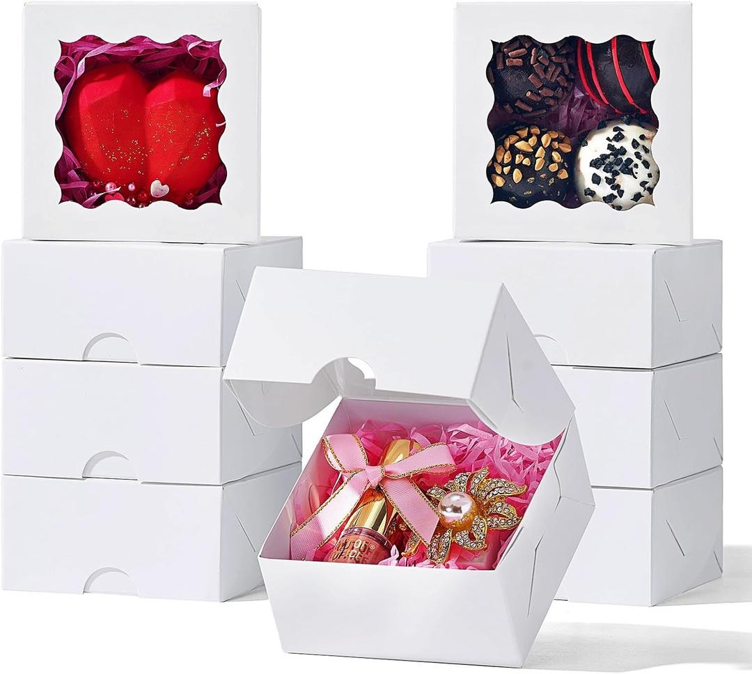 RomanticBaking 3x3x1.5Inches 50PCS Homemade Soap Boxes with Window Chocolate Covered Strawberries,Cookie,Chocolate truffle Boxes