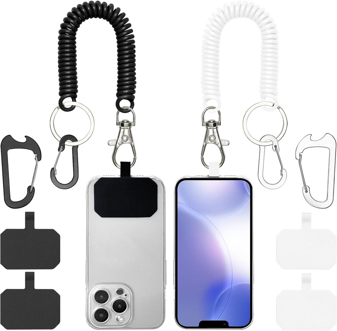 HOTEMIA Phone Tether Lanyard Anti-Drop Outdoor Strap with Carabiner for Skiing, Hiking, Cycling, Fishing, Climbing - Fit iPhone and Most Cell Phones (Black+White)