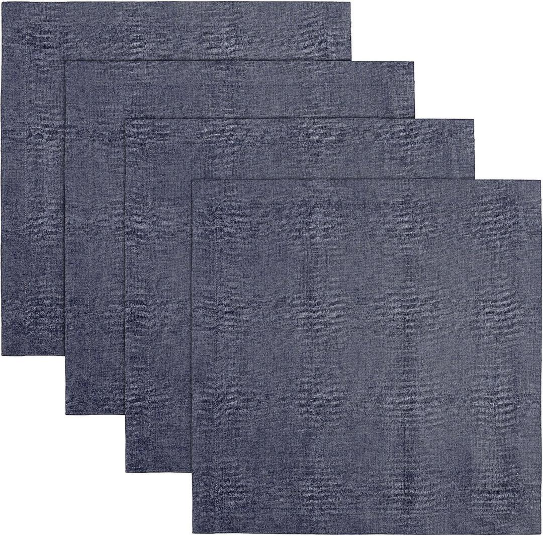 2 x Solino Home Navy Blue Placemats Set of 4-100% Pure Linen Placemats 14 x 14 Inch for Spring, Summer, Mothers Day, Memorial Day - Fete
