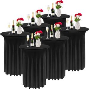 Kochorie 6 Pieces Cocktail Table Skirt Round Cocktail Table Covers 32 x 43 Inch Spandex Stretch High Top Table Cloth for Wedding Table Bar Banquet Party Supplies (Black)