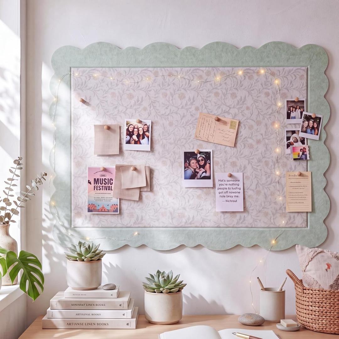 36 x 24 Inch Scalloped Felt Bulletin Board,Sage Green Marigold, 23.6" x 11.8"