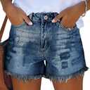 KISSMODA Denim Shorts Women Trendy Button Summer Cut Off Short Womens Jean Shorts High Waisted Denim Hot Ripped Shorts, Size L
