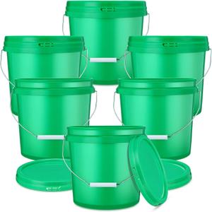 6 Pcs 2 Gallon Plastic Bucket with Lid Handle, Green