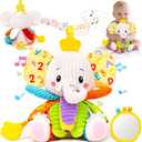 Baby Toys 3-6 Months, Musical Stuffed Elephant Toddler Toy for Newborn Infant 3 6 9 12 Months, Tummy Time Toys Montessori Sensory Toys 0-6 6-12 Months, Crinkle Paper, Mirror Soothing Music Shower Gift (Beige)