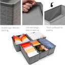 Criusia Foldable Underwear Drawer Organizer, Closet Dividers, Storage Box for Clothes, Socks (6 Bins, Gray)
