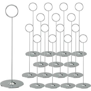 ERYTLLY 16PK Place Card Holders 8 Inch Table Number Holders Table Card Holders Steel Card Holders for Birthdays,Weddings,Photos, Food Signs, Memo Notes, Restaurants (Silver)