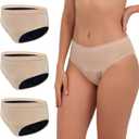 KARSWATT Super Absorbency Incontinence Underwear for Women Mid Rise Overnight Urine Leak Proof Postpartum Panties 3 Pack (Large, 3 Beige)