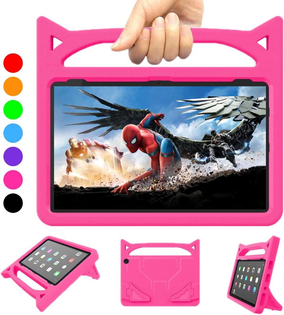 Fire HD 10 Case for Kids(13th/11th Generation,2023/2021 Release) - Lightweight Shockproof Kid-Proof Cover with Handle Stand for Kindle Fire HD 10 Kids Tablet, (Incompatible with iPad Samsung) Pink