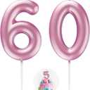 2 x Pink Number 60 Candle Happy Birthday 3D Number Candles for Birthday Cake Party Decoration Wedding Anniversary Celebration Supplies
