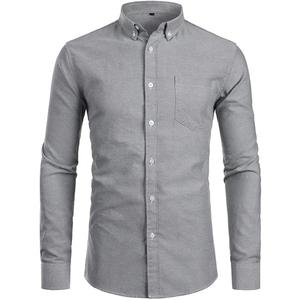 Gray Cotton Shirt Men Long Sleeve Dress Shirts Casual Slim Fit Chest Pocket Button Down Shirt, Gray, Size M