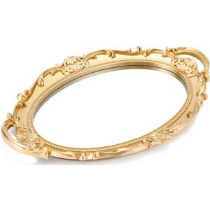 Sooyee Decorative Tray - Gold Mirror Tray for Bathroom Vanity, Dessert & Coffee Table, Home Decor with Handle (14" x 9.8" x 1.1")