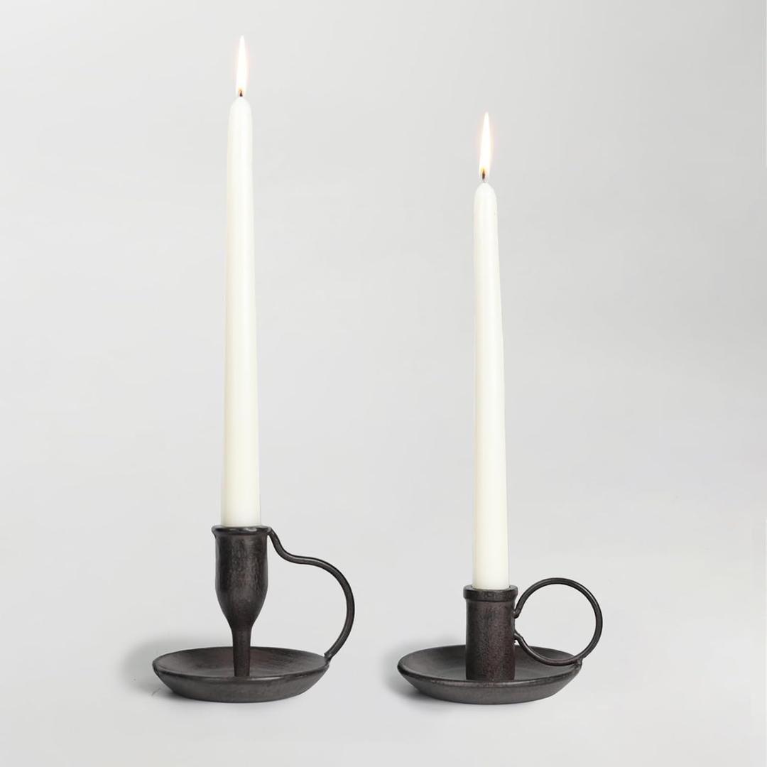 Matte Black Iron Candle Holder with Handle 2 Pcs Taper Candle Sticks Holder Decor Farmhouse Candlestick Holders for Home Wedding Party Dinning Table Centerpiece
