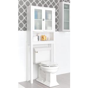 Zenna Home Over The Toilet Storage Cabinet, Wooden Bathroom Storage Organizer with Glass Doors and 3 Shelves, Bathroom Space Saver that Fits Above Toilet, White