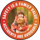 Accuform MFS809 Slip-Gard Adhesive Vinyl Round Floor Sign, Legend "Safety is A Family Value - Accidents are AVOIDABLE", 8" Diameter