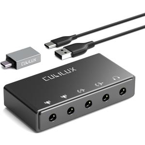 Cubilux CB5 USB Audio Interface for Recording, Streaming, Podcasting, USB to 3.5mm Sound Card with Stereo Microphone Input, Line-In, Line-Out & Headphone Jack for Monitors, Support Windows & Mac OS