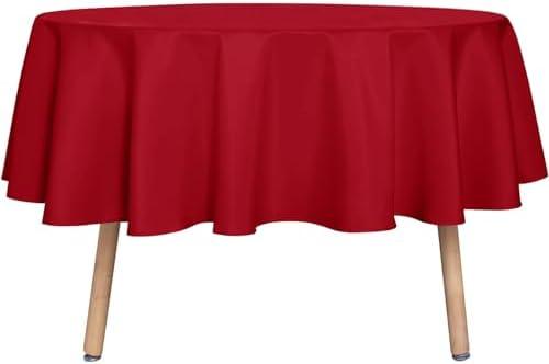 sancua Round Tablecloth - 60 Inch - Water Resistant Spill Proof Washable Polyester Table Cloth Decorative Fabric Table Cover for Dining Tables and Buffet Parties, Christmas Red