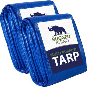 Rugged Rhino All Weather 100% Waterproof Heavy Duty Tarp, 2 Pack, 5 Mil UV Temperature Resistant Tarps, High Durability Multipurpose Cover, for Home Outdoor Patio Winter Leaf Camping, 9x12 Blue (9' x 12' (2 Pack))
