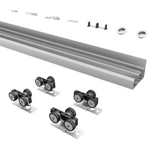 4FT/48" Bypass Door Hardware, Aluminum Double-Closing Sliding Closet Door Hardware with Finger Pull Included, Smoothly and Quietly, Fit Door Thickness 1 3/8" or 1 3/4", Silver