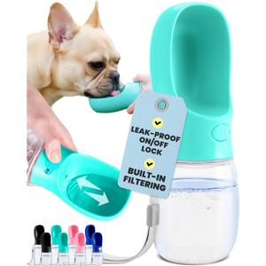 MalsiPree Dog Water Bottle Dispenser - 12 oz Blue - Leak-Proof Lock & One-Hand Operation - Dog Water Bowl Dispenser - Pet Travel Bottle with Built-in Bowl for Trail Hiking, Park Visit & Beach Days