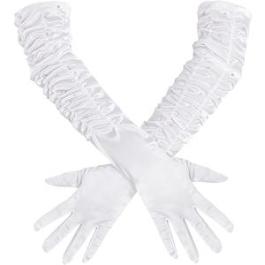 SUMERSHA Long Satin Gloves With Rhinestones Women Elbow Length Sparkly Opera Party 20s Gloves Wedding Costume Accessories