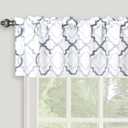 Moroccan Geo Valance for Windows of Kitchen Bedroom, Geometric Quatrefoil Trellis Printed Room Darkening Rod Pocket Short Valance Gray and White Window Curtains Valances 52" X 14", Gray (Grey)