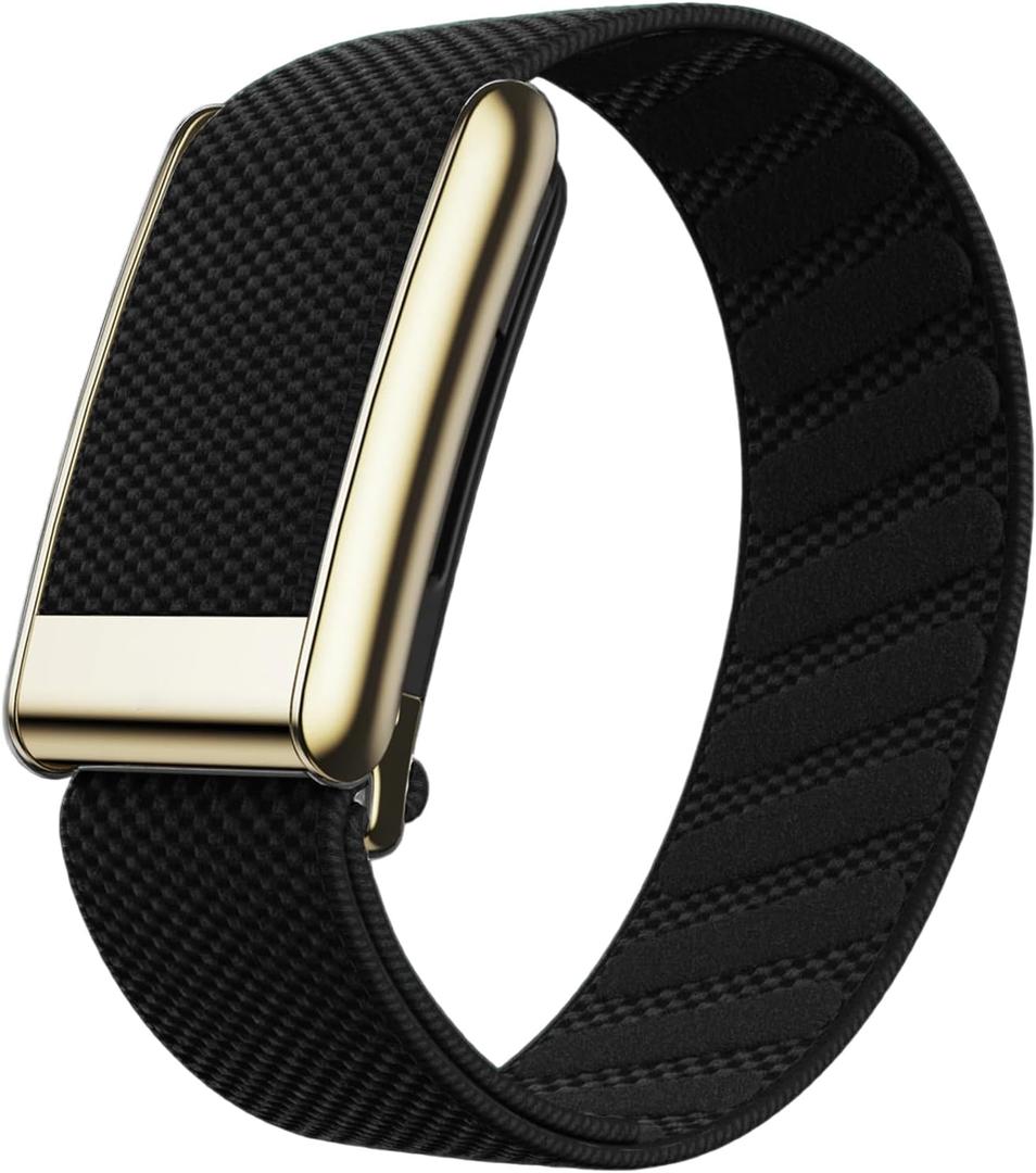 Ultra-Soft Stretchy Nylon Sport Band Compatible with WHOOP 5.0, One, Peak & Life | Adjustable, Breathable, & Sweat-Wicking Replacement Wristbands for Men & Women | NOT for Gen 4 (Black With Gold)