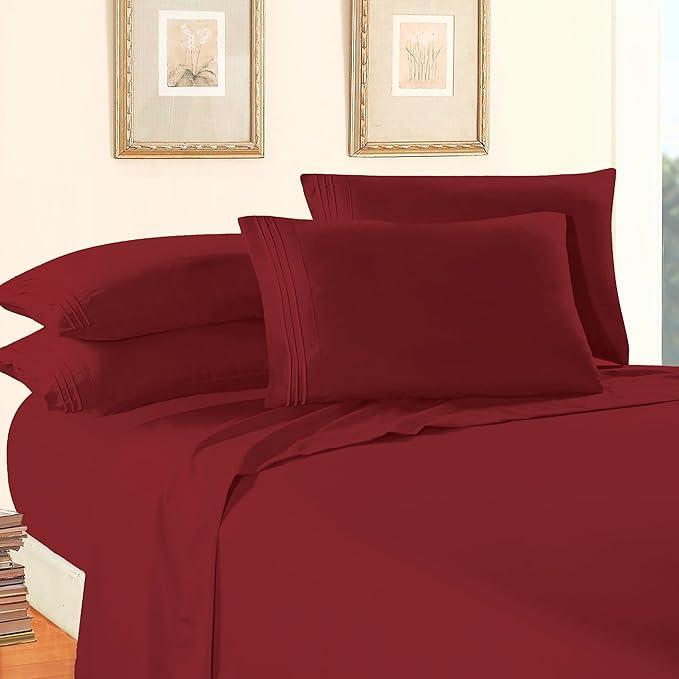 Elegant Comfort Luxury Soft 1500 Premier Egyptian 4-Piece Premium Hotel Quality Wrinkle Resistant Coziest Bedding Set, All Around Elastic Fitted Sheet, Deep Pocket up to 16inch, King, Burgundy