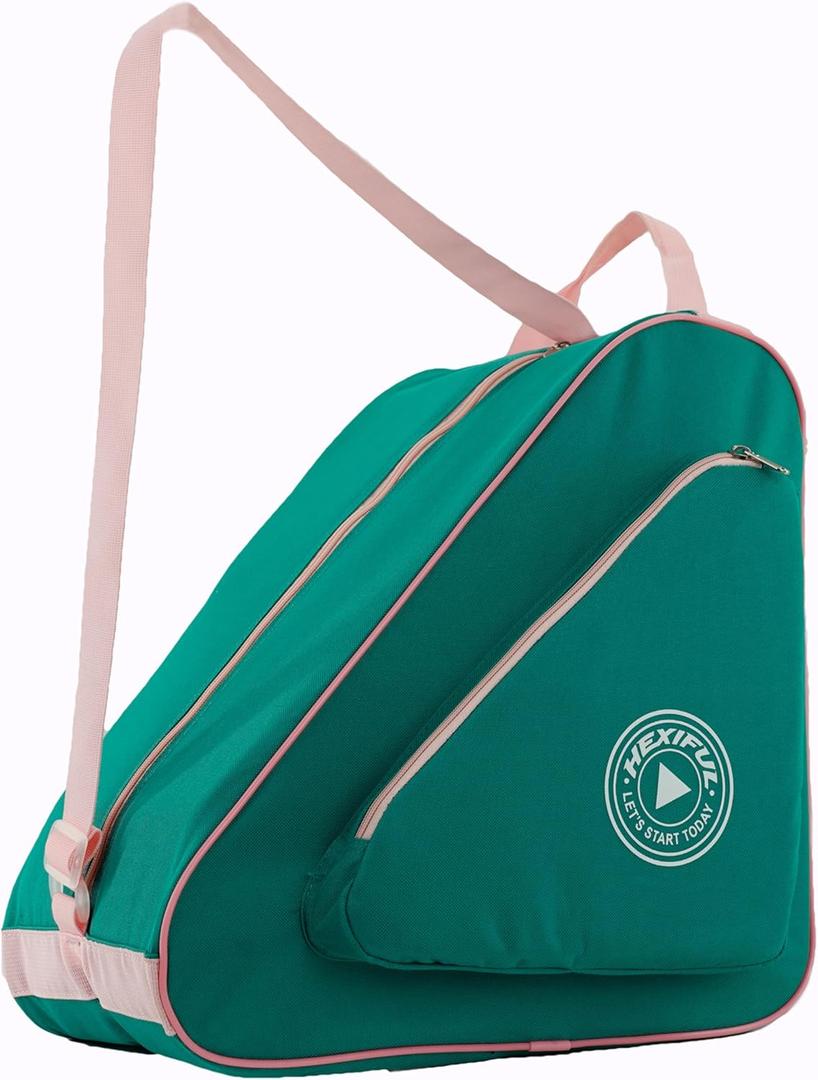 Skate Bag for Ice, Inline, Roller & Quad Skates - Kids & Adults (Green/Pink)