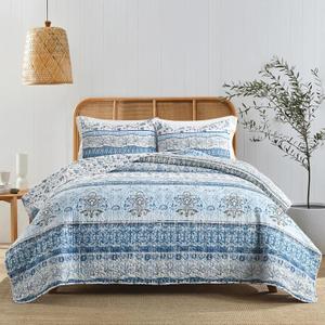 HORIMOTE HOME Coastal Quilt Bedding Set King Size, Reversible Blue Summer Beach Quilt Lightweight Ocean Nautical Comforter Tropical Bedspread Coverlet with 2 Pillow Shams for All Seasons (106"x96")
