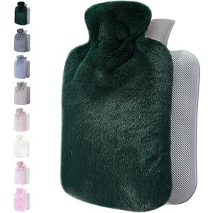 Qomfor Hot Water Bottle with Soft Cover - 1.8L Large - Classic Hot Water Bag for Pain Relief, Neck and Shoulders, Feet Warmer, Menstrual Cramps, Hot and Cold Therapy - Great Gift for Women - Green