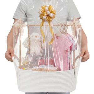 Large Baby Shower Basket, Baby Crate Closet 17.7" x 11" x 6.3" Woven Baskets with Clothes Hangers and Gift Bag New Born Empty Storage for Welcome Gift Pregnancy New Parent(White)
