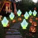 2 x Halloween Decorations Outdoor,Fluorescence Ghost Silhouette Halloween Stakes,Decorative Garden Stakes with Ghost Design Metal Yard Decorations for Outside,