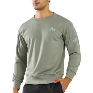 NORTHYARD Men's Crewneck Sweatshirt Long Sleeve Cotton Sweat Shirt Lightweight Athletic Workout Sport Gym Running Sweatshirts STONEGREEN, Size XL