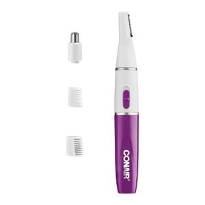 Conair All-in-1 Facial Hair Trimmer for Women, Perfect for Face, Ear/Nose and Eyebrows, Battery-Powered (White)