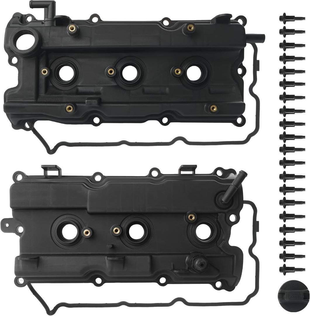Engine Valve Cover Set with Bolts & Oil Cap & Gaskets & PCV Valve & Spark Plug Tube Seals Compatible with 2002-2009 Nissan Altima Murano Maxima Quest Infiniti I35 3.5L V6 Replace 264-984, 264-985