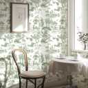 WENMER Toile Wallpaper, 17.7" X 1181" Green and White Peel and Stick Wallpaper, Toile de Jouy Wall Paper, French Vintage Contact Paper for Bedroom, Walls, Backdrop, Cabinet, Home Decor
