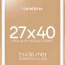 Homeforia Wood Poster Frame 27x40, High End Natural Oak 27 x 40 Large Picture Frame with Mat 24 by 36, 27x40 Light Wooden Frames Matted to 24x36, 40x27 Movie Frames, Tempered Glass, Wall Kit, Set of 1