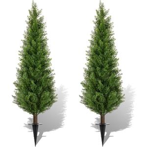 2 Pack 4ft Artificial Cedar Topiary Trees with Ground Spike, Realistic Fake Plants Tree UV Resistant Artificial Plants Indoor Outdoor Faux Plants Evergreen Bushes Shrubs for Porch Garden Office