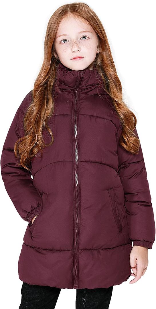 SOLOCOTE Girls Winter Coats Heavyweight Mediun Length Warm Jackets Down-like Cotton Wadding Outwear (7-8 Years, Wine Red)