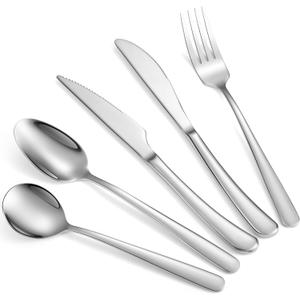 Silver Flatware Set, 18/10 Stainless Steel 20 Piece/Household Stainless Steel Set/Upgraded Knife, Spoon, Fork Mirror Polished, Dishwasher Safe (20 Pieces - Hammered)