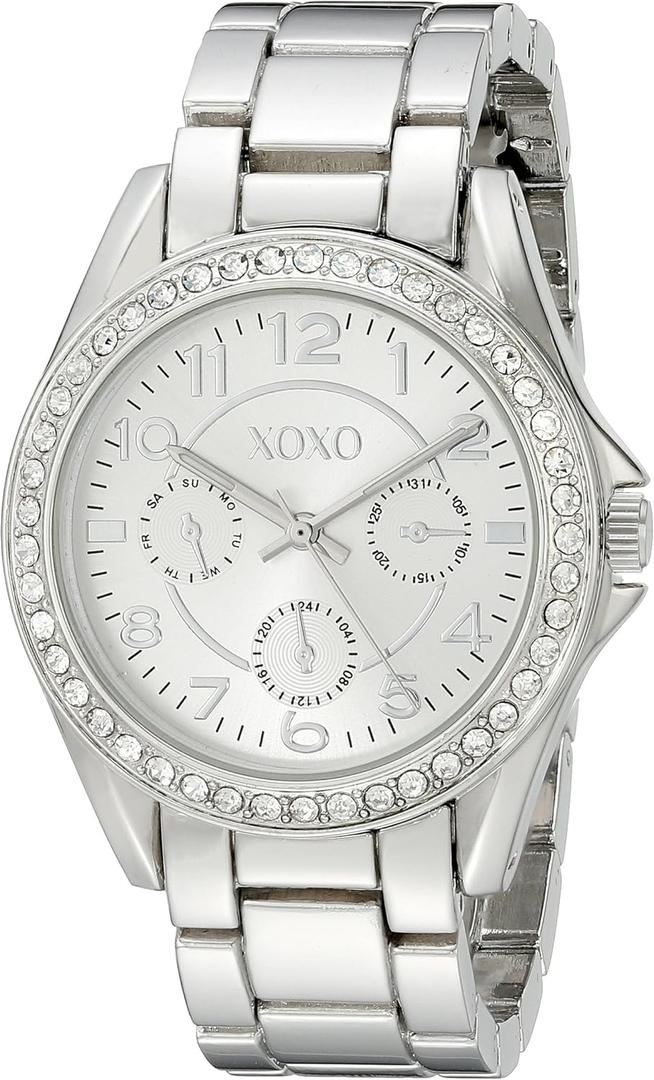 XOXO Women's Silver-Tone Bracelet Watch with Crystal Accents, Multi-Dial Face, Quartz Analog Movement, and Box  Stylish Fashion Accessory for Everyday Wear