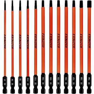 LOZAGU 12Pcs Long Torx Bit Set 6-Inch (152mm), T7 to T40, Magnetic Security Tamper Proof Star Bit Set,1/4 Inch Hex Shank | S2 Steel