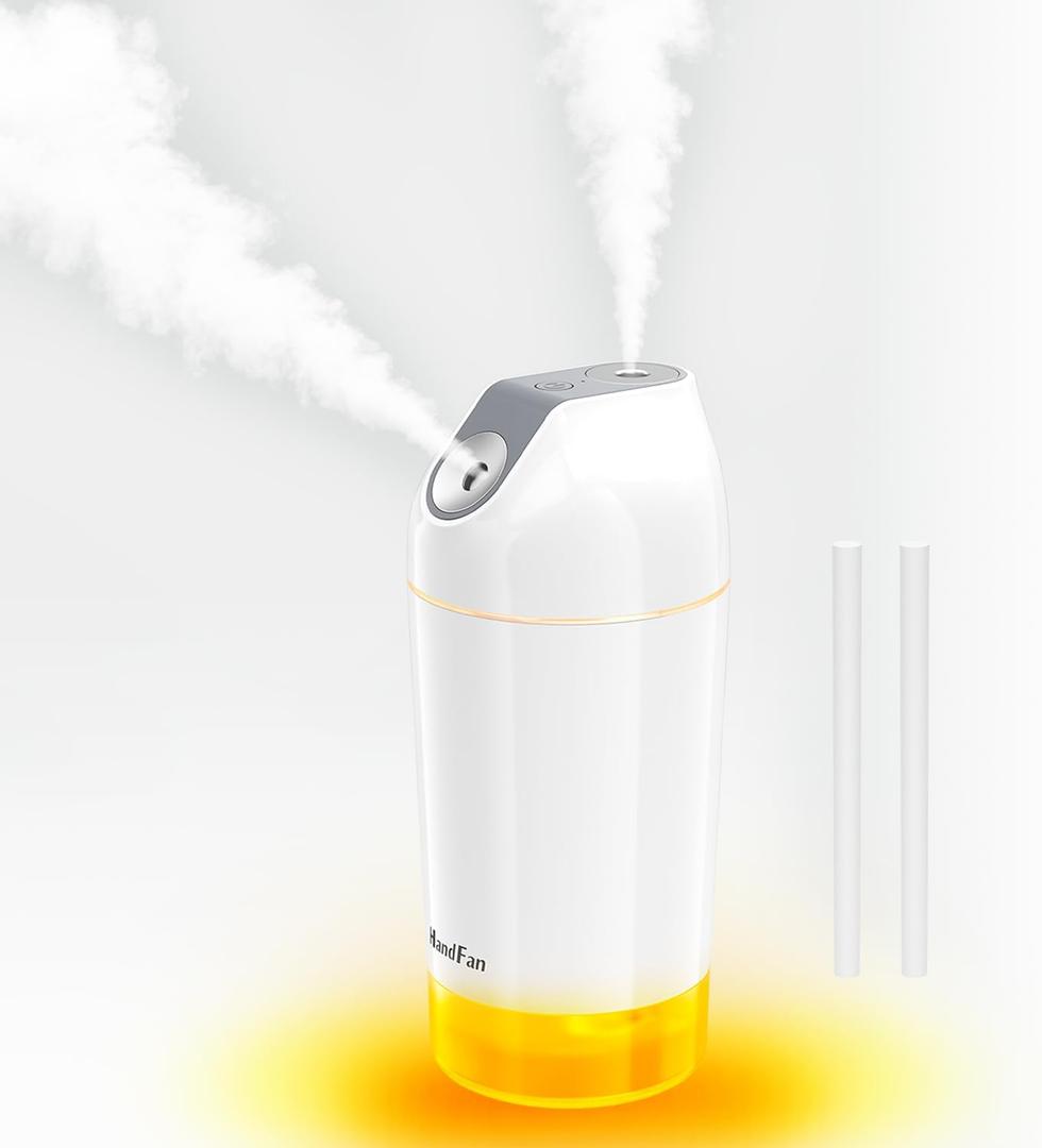 HandFan Small Portable Humidifier Rechargeable, 140ml/h Wireless Ultrasonic humidifier Battery Operated, Mini Personal Cordless Cool Mist Humidifiers, for Bedroom Office Travel Car Plants(Gray)