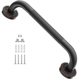 12 Inch Anti Slip Bronze Shower Grab Bar Oil Rubbed Black,ZUEXT Antique Brass Bathroom Grab Bar, Knurled Bathroom Balance Bar,Safety Hand Rail Support Handicap Elderly Injury Senior Assist Bath Handle