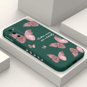 Flower Pattern Phone Cover Soft Silicone for Samsung Galaxy S20 Case, Microfiber Lining Side Creative Design for Samsung S20 Phone Case-Butterfly Green