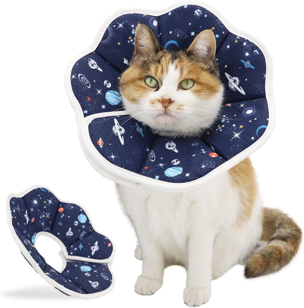 Soft Cat Cone, Adjustable Recovery Collar After Surgery to Prevent Licking Wound, Protective Cat Neck Cone, Comfortable Pet Elizabethan Collar for Cats Kittens and Puppies (M) (Blue)