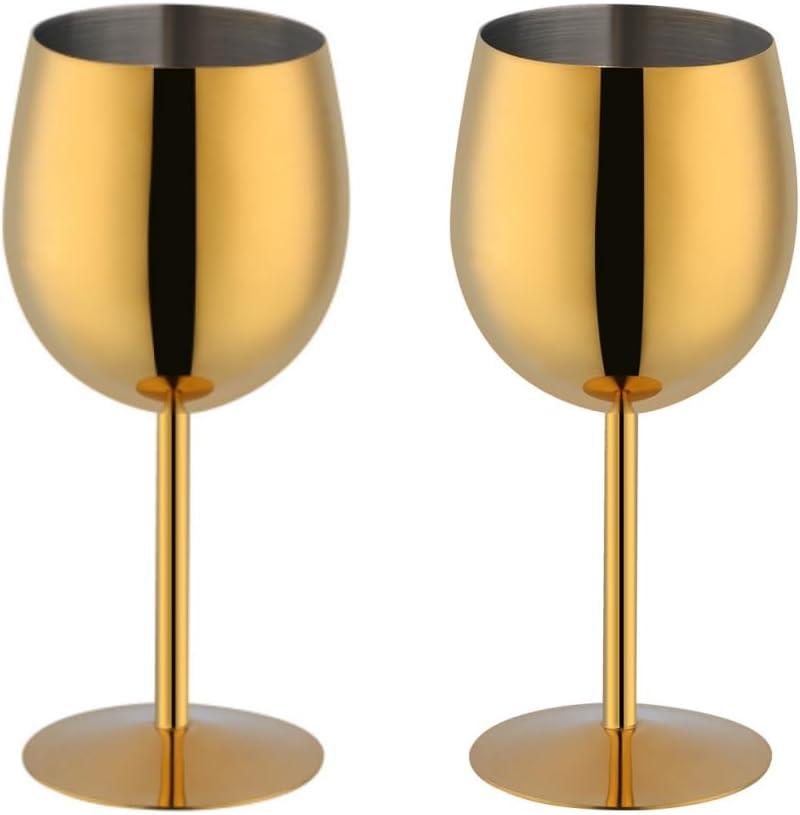 Stainless Steel Wine Glasses Set of 2, 11.8oz Unbreakable Goblet Glass,White Red Wine Metal Drink Champagne Goblet for Outdoor, Travel, Camping, Party,Wedding (Gold)