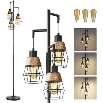 Oneach 68 Floor Lamps for Living Room 3 Light Industrial Floor Lamp Modern Black Floor Lamp Standing Tall Lamp for Living Room Bedroom Office E26 Base